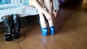 Patent leather shoes with very high heels are my passion. I love wearing them in pantyhose outfits.