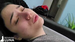 I feel so excited as this skinny Brazilian girlfriend squirts while riding my big cock hard in pov