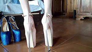 Patent leather shoes with very high heels are my passion. I love wearing them in pantyhose outfits.