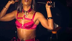 In a teasing display, skinny ebony milf mistress Ana Foxxx slowly strips her lingerie to reveal and show off her black pussy.