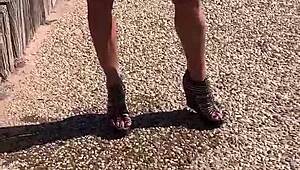 Staci takes that leopard romp outdoors with crossdressing feet fetish in public transsexual style