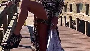 Staci takes that leopard romp outdoors with crossdressing feet fetish in public transsexual style