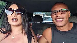 Watch This Hot Latina Milf Flash Her Big Tits and Pussy in a Wild Car Ride! She Takes a Huge Interracial Cock in Casting!