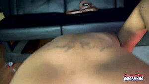 The petite brunette cutie Evelyn starts with a long wet blowjob, rimjob included, then bends over for interracial doggystyle fucking in her shaved pussy.