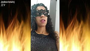 Jade, the spectacular brunette, teases in fishnets and lingerie while flashing her shaved pussy. She gets wet and wild for the camera.