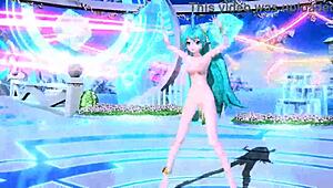 Hatsune Miku appears fully nude in the love song project diva mod.