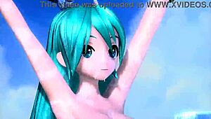 Hatsune Miku appears fully nude in the love song project diva mod.