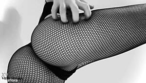 this brunette babe teases in fishnet tights, showing off her ass and feet. she poses in black and white for an interracial fetish vibe.