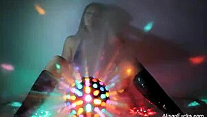 Big boobed brunette Alison Tyler masturbates her nude pussy in tall solo session