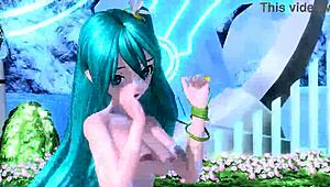 Hatsune Miku appears fully nude in the love song project diva mod.