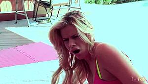 small titties and wet shaved pussy on this perfect blonde get licked and fingered by her emo girlfriend