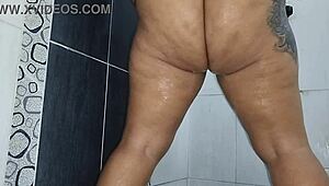 chubby girl masturbates in bathroom with squirting finish