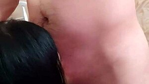 blowjob from mature girlfriend turns into deepthroat session with cum swallowing finale