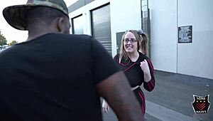 andi ray sneaks behind an alley dumpster to milk rome major's big black cock with blowjob skills