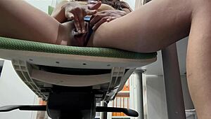 Overwhelmed by Passion as Roommate Catches Girlfriend Masturbating in Office with Huge Ass Play