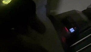 in the dark, the husband caught her giving a blowjob to another guy in this cute fetish group scene