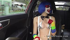 Teen in Clown Costume Banging Outdoor with Big Cock to Cumshot!