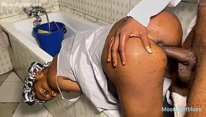 Horny housewife bends over for big black cock doggystyle pounding in bathroom