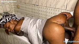 Horny housewife bends over for big black cock doggystyle pounding in bathroom