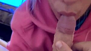 blonde babe in hoodie gets rough deepthroat face fucking with gagging spit till cumshot in mouth 😏 european homemade fetish
