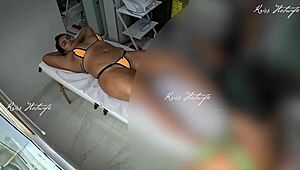 Massaging with Micro Bikini Shoved Deep in Pussy