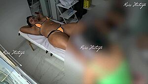 Massaging with Micro Bikini Shoved Deep in Pussy