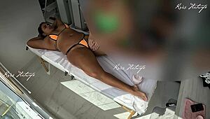 Massaging with Micro Bikini Shoved Deep in Pussy