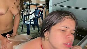 Having hot lesbian sex with my stepsister in lingerie - want to join us?!