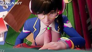 Overwatch D.va performs a blowjob without any sound.