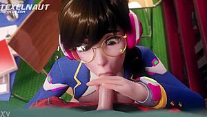 Overwatch D.va performs a blowjob without any sound.