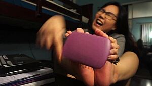 hey, why don't i tie up my toes and tickle them myself for that wild foot fetish rush?