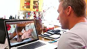 big bouncing boobs cougar wife cheats with bbc no condom while cuckold husband watches interracial action