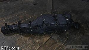 Restrained girl faces punishment in garage setting