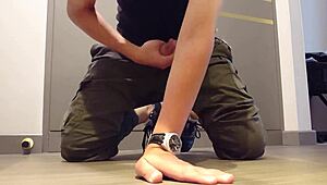 Contrasting solo wank session happens right inside tight sneakers for intense satisfaction.