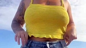 Bikini Fiercely Splits Swollen Pussy Lips in Bold Beach Flash!