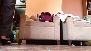 I love strutting in my black high heels as a shemale...