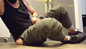 Contrasting solo wank session happens right inside tight sneakers for intense satisfaction.