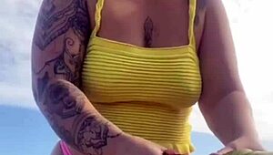 Bikini Fiercely Splits Swollen Pussy Lips in Bold Beach Flash!