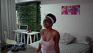 Twins playing with young Brazilian's big ass and natural tits in intense interracial kissing!