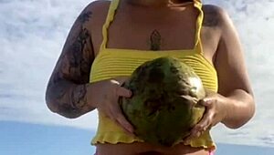 Bikini Fiercely Splits Swollen Pussy Lips in Bold Beach Flash!