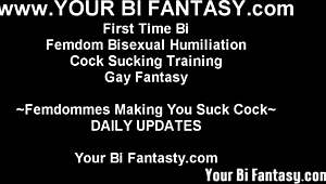 suck our fat strapon cocks deep, you little slut, while we dominate you in this bisexual femdom session...