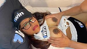 Eat my tits after the party with homemade fingering