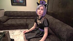 hey, this japanese girl in costume gets creampie in pov hotel sex with footjob and riding