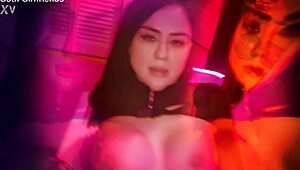 Rei Sky takes rough doggystyle pounding from goth girlfriend then gets belly covered in jizz