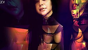 Rei Sky takes rough doggystyle pounding from goth girlfriend then gets belly covered in jizz