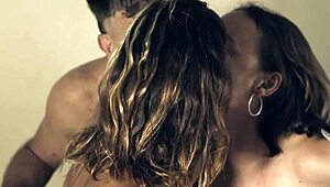 Intense tongue sucking and wild group masturbation in amateur 3some