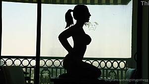 Oh man, that goth chick with big tits rides her silhouette dildo solo 😈