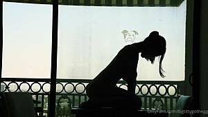 Oh man, that goth chick with big tits rides her silhouette dildo solo 😈