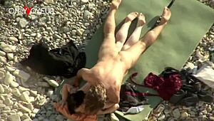 Beach voyeur flashes thong panties before outdoor cowgirl riding and cum on ass