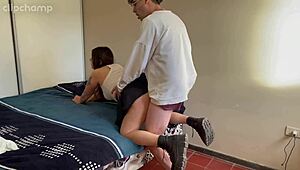 this amateur college student gets fucked doggystyle in her skirt and socks during class break